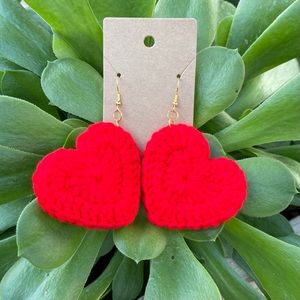 Handmade Crochet Heart Red Earrings Valentine’s Day Jewelry Accessories